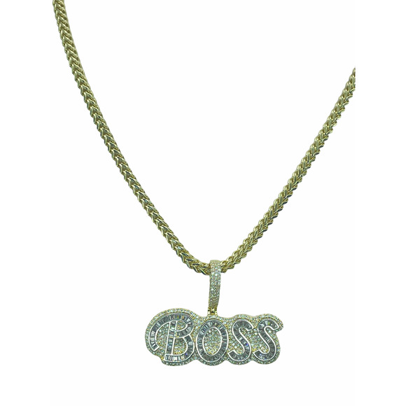 BOSS Pendant Necklace 14K Gold Finish